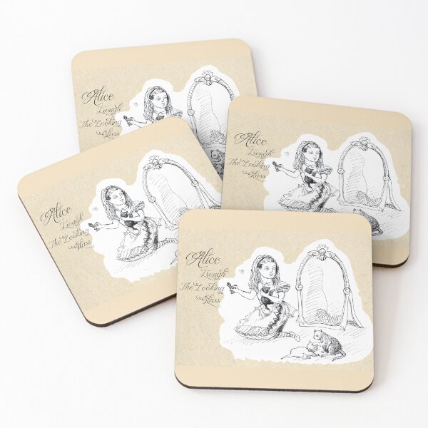 Item preview, Alice Through the Looking-Glass - Alice, The Mirror and Cats (ink drawing by ACCI) designed and sold by VanyssaGraphics.