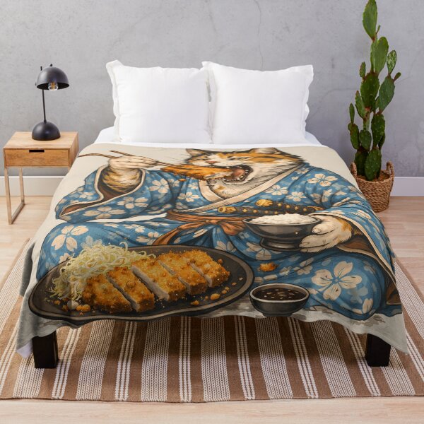 Item preview, Samurai Cat Eating Tonkatsu – Japanese Food Art designed and sold by AuraloomAtelier.