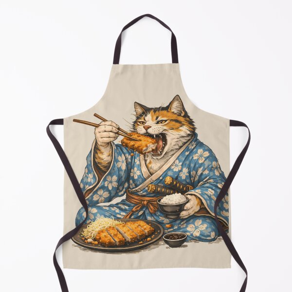 Item preview, Samurai Cat Eating Tonkatsu – Japanese Food Art designed and sold by AuraloomAtelier.