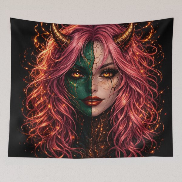 Item preview, Split Face Demon Goddess – Gothic Fantasy Dark Beauty Art designed and sold by TheHorsemanRidesAgain.