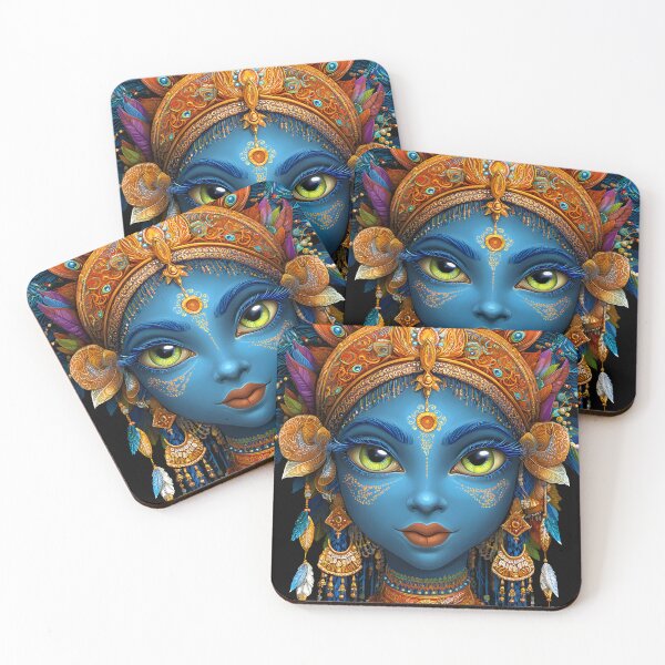 Item preview, Colorful Ethereal Blue Character with Feathered Headpiece designed and sold by Artessie.