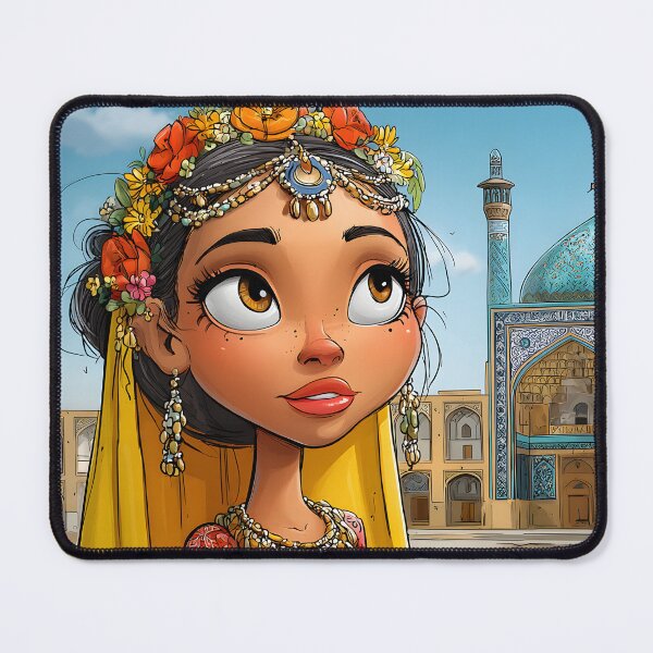 Item preview, Young girl in traditional attire near historic mosque designed and sold by Artessie.