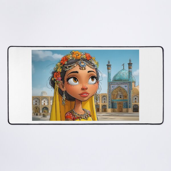 Item preview, Young girl in traditional attire near historic mosque designed and sold by Artessie.