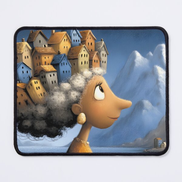 Item preview, Woman with Houses on Her Head in a Dreamy Landscape designed and sold by Artessie.