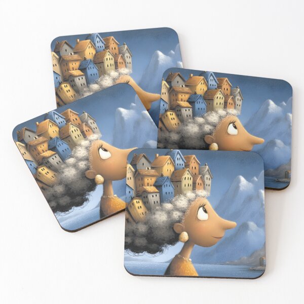 Item preview, Woman with Houses on Her Head in a Dreamy Landscape designed and sold by Artessie.