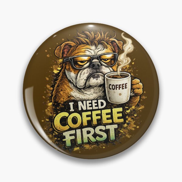 Item preview, I Need Coffee First Grumpy Bulldog Funny Coffee Lover Dog Cartoon designed and sold by UnicornDreamers.