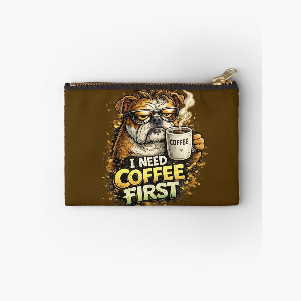 Item preview, I Need Coffee First Grumpy Bulldog Funny Coffee Lover Dog Cartoon designed and sold by UnicornDreamers.