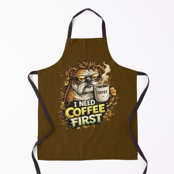 Item preview, I Need Coffee First Grumpy Bulldog Funny Coffee Lover Dog Cartoon designed and sold by UnicornDreamers.