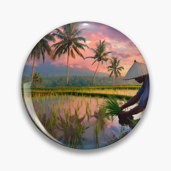 Item preview, Sunset Reflections in a Rice Field with Farmer designed and sold by Artessie.