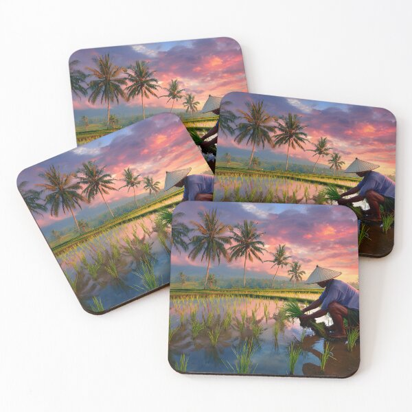 Item preview, Sunset Reflections in a Rice Field with Farmer designed and sold by Artessie.