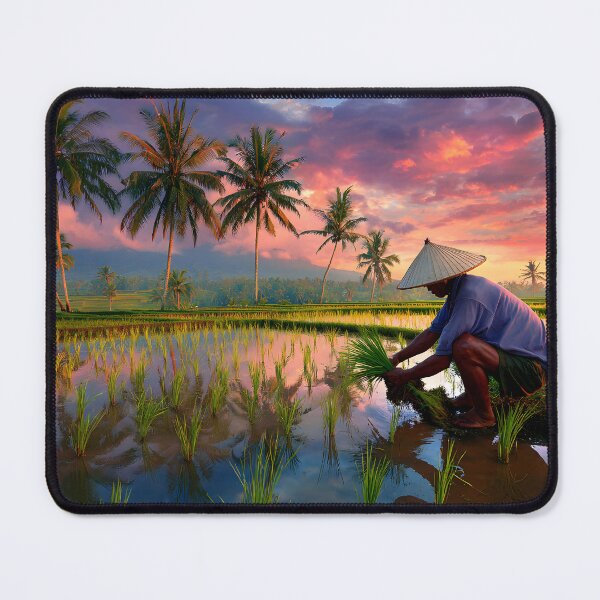 Item preview, Sunset Reflections in a Rice Field with Farmer designed and sold by Artessie.