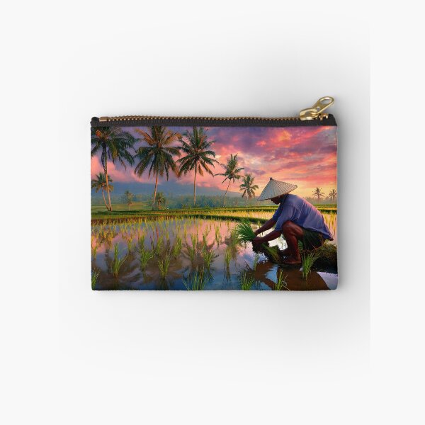 Item preview, Sunset Reflections in a Rice Field with Farmer designed and sold by Artessie.