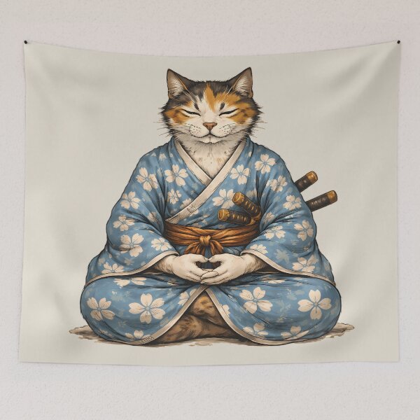 Item preview, Samurai Cat Meditation – Zen Japanese Art designed and sold by AuraloomAtelier.
