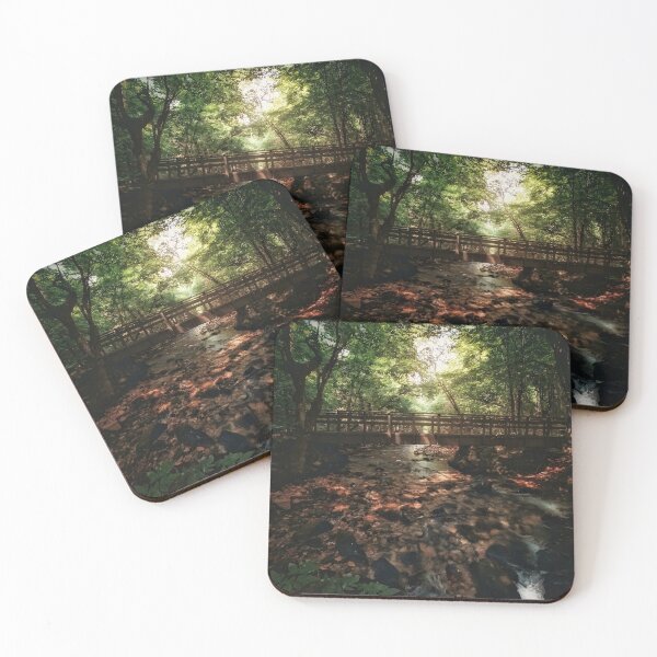 Item preview, Wooden Bridge Over Forest Stream | Sun-Drenched Nature Photography | Woodland Creek Path designed and sold by SergioMiklos.