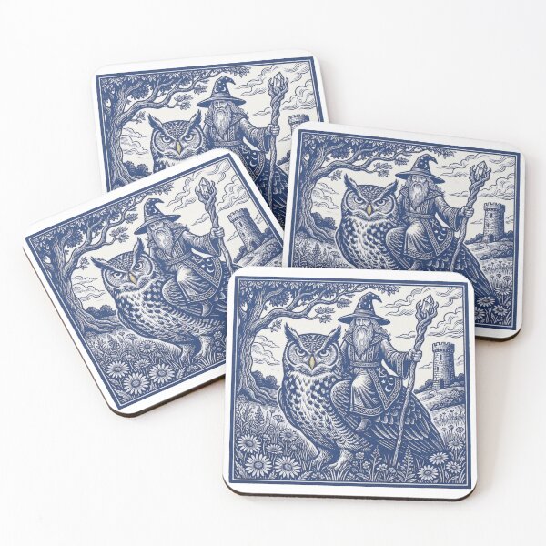 Item preview, Wizard Riding Owl Vintage Medieval Fantasy Dark Art Retro Woodcut Graphic designed and sold by EvrmoodCo.