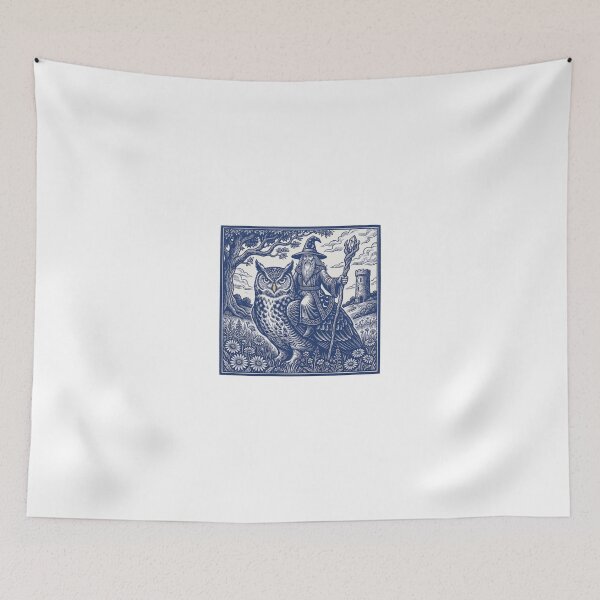 Item preview, Wizard Riding Owl Vintage Medieval Fantasy Dark Art Retro Woodcut Graphic designed and sold by EvrmoodCo.