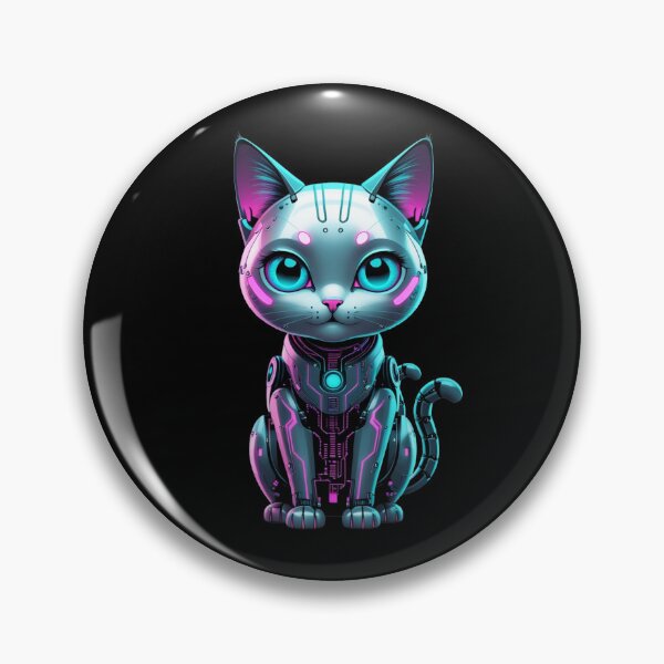 Artikelvorschau, Cyberpunk-Neonkatze, futuristische Roboterkatze, leuchtend entworfen und verkauft von PaulyTechStudio.