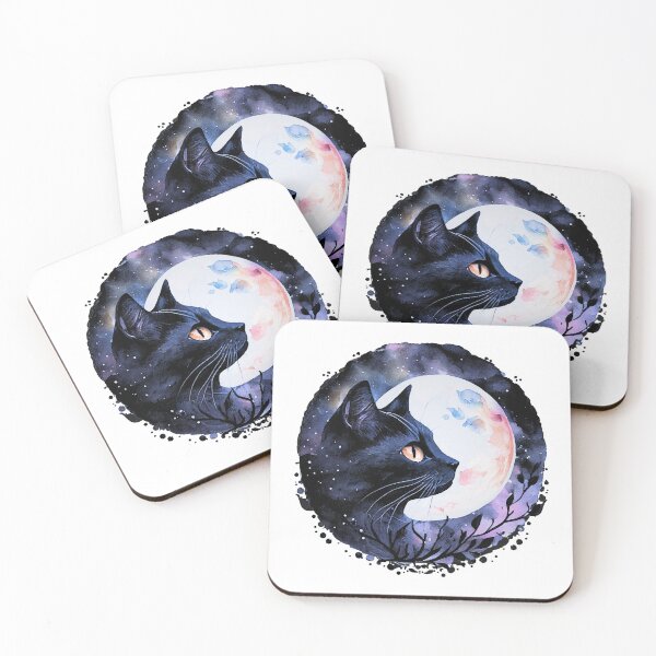 Item preview, Black Cat Full Moon Watercolor Mystical Circle Art designed and sold by THMKagutsuchi.