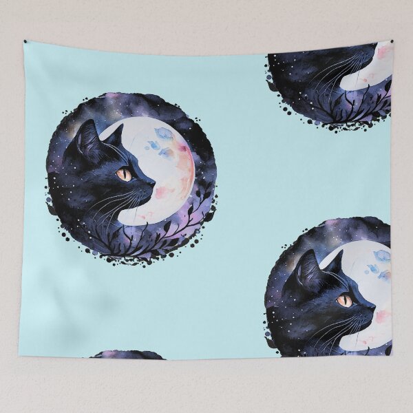 Item preview, Black Cat Full Moon Watercolor Mystical Circle Art designed and sold by THMKagutsuchi.