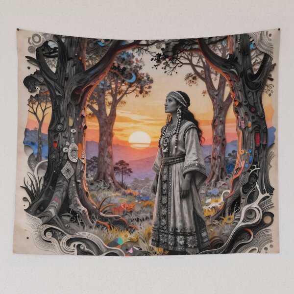 Item preview, Sunset Guardian: Ethereal Quilling Art of a Nomadic Woman designed and sold by Serene Strokes Art.