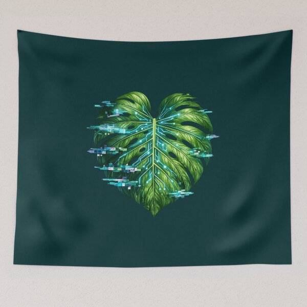 Item preview, Cybernetic Monstera Leaf Glitch Botanical Art designed and sold by Bratak.