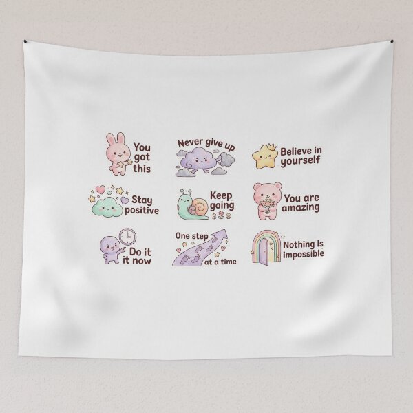Item preview, Set of kawaii stickers with motivational quotes in English designed and sold by TheRihlaWorld.