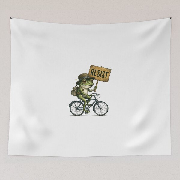 Item preview, Frog Resist – Vintage Bicycle Protest Frog Illustration designed and sold by YounexxART.