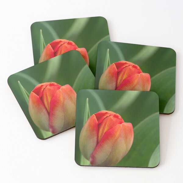 Item preview, Orange tulip bulb against soft leaf background vertical designed and sold by lisavonbiela.