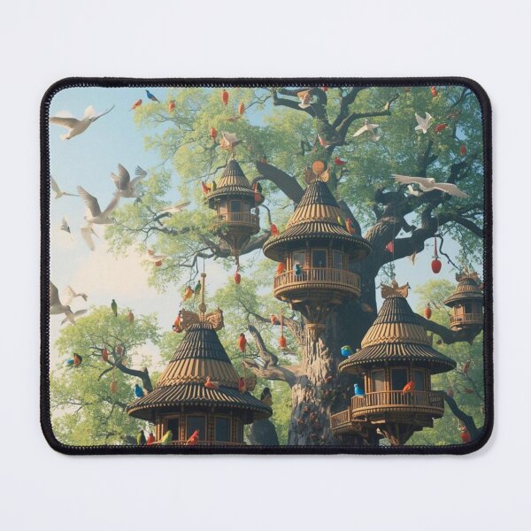 Item preview, Magical Bird Treehouse Village – Whimsical Fantasy Forest Art designed and sold by Goca Shop.