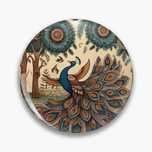 Item preview, Vintage Peacock in Enchanted Forest | Traditional Folk Art Style designed and sold by Radhamadhaba Pattachitra Vibes”.