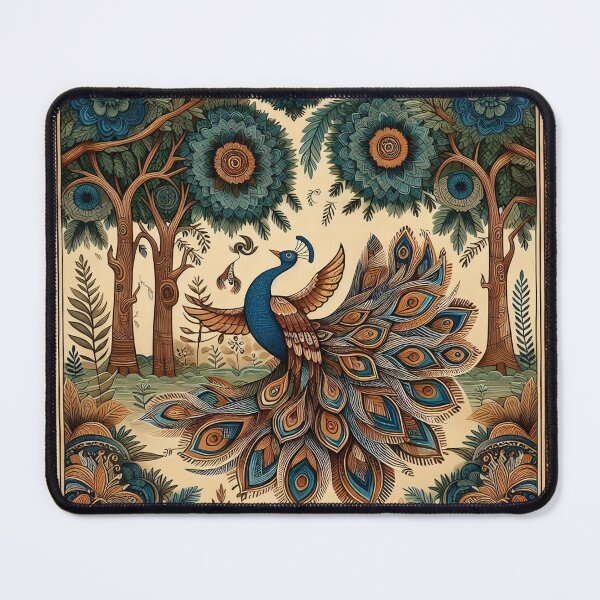 Item preview, Vintage Peacock in Enchanted Forest | Traditional Folk Art Style designed and sold by Radhamadhaba Pattachitra Vibes”.