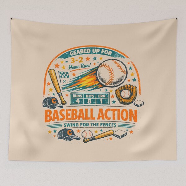 Item preview, Baseball Action Vintage Retro Sports Art designed and sold by SplashTastic.