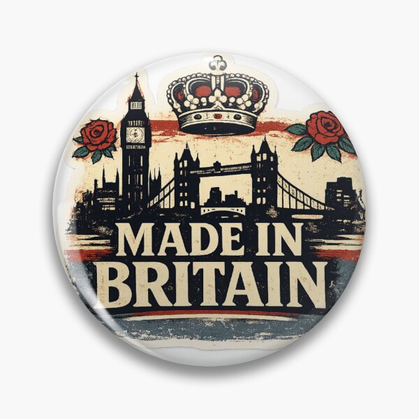 Artikelvorschau, Aufkleber „Made in Britain“ | Londoner Skyline, Krone, Rose, Britischer Stolz, Vintage-Retro-Aufkleber entworfen und verkauft von irfanshikh.