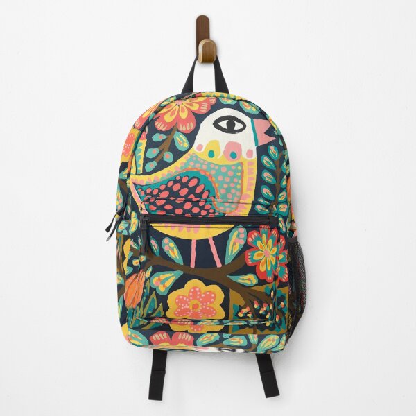 Item preview, Whimsical Folk Art Bird with Flowers designed and sold by Filora Atelier | Bird Art.