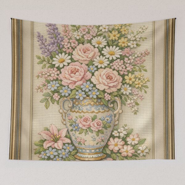 Item preview, Vintage Needlepoint Floral Bouquet in Porcelain Vase designed and sold by LuxuryApparels.