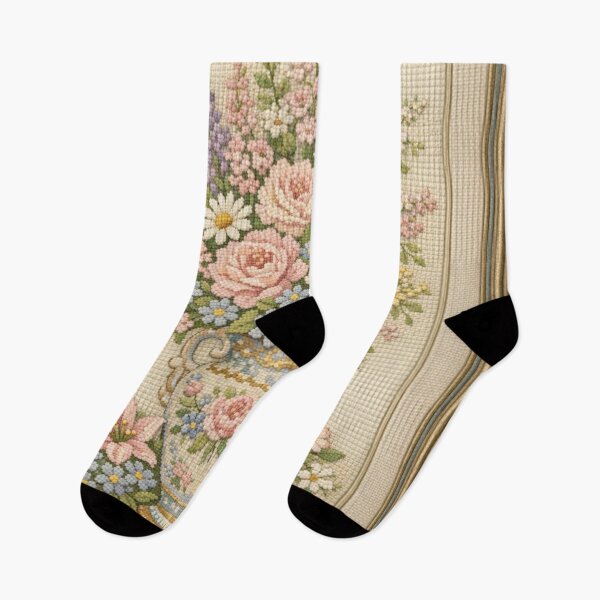 Item preview, Vintage Needlepoint Floral Bouquet in Porcelain Vase designed and sold by LuxuryApparels.