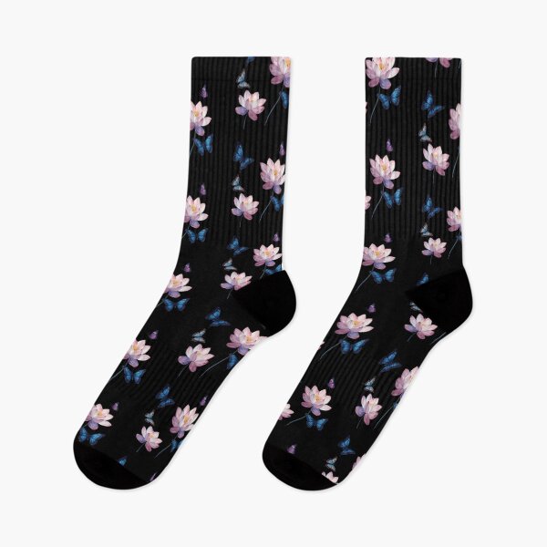 Item preview, Pink lotus flowers and blue butterflies designed and sold by uunaa.