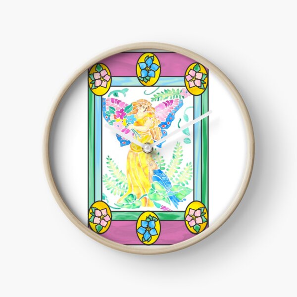 Garden Fairy Gardian in Stained Glass Clock