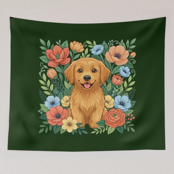 Item preview, Cute Golden Retriever Puppy Floral Design - Dog Lover Gift designed and sold by The Real Life Symphony.
