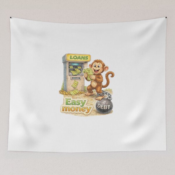 Item preview, Monkey Debt Sticker – Funny Loan Money Concept Art designed and sold by Felixuss.