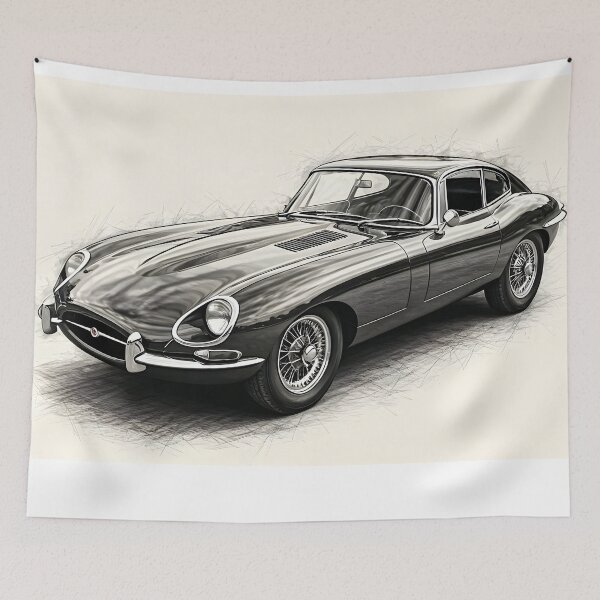 Item preview, Classic E-Type Jaguar Vintage Automotive Sketch Art designed and sold by rgagliardi2017.