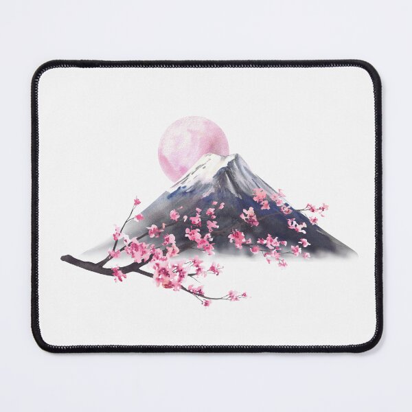 Item preview, Mount Fuji and Blooming sakura tree branch with pink cherry blossoms and sun.. Watercolor Japan Landmark designed and sold by BartolArt.