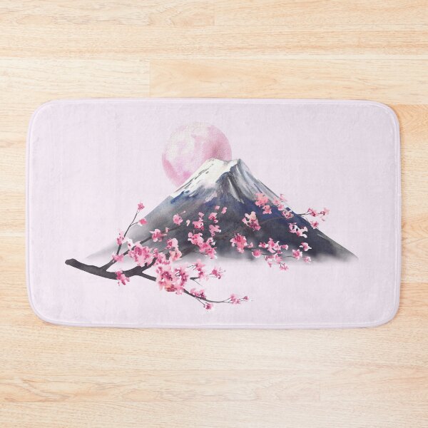 Item preview, Mount Fuji and Blooming sakura tree branch with pink cherry blossoms and sun.. Watercolor Japan Landmark designed and sold by BartolArt.