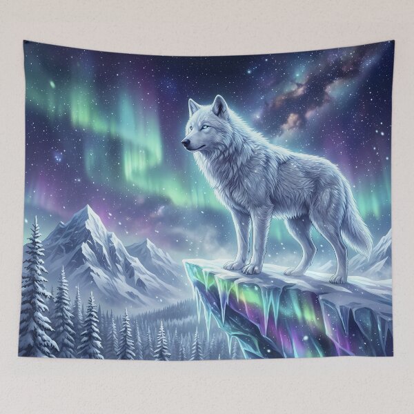 Item preview, Arctic Wolf Aurora Night Sky designed and sold by RkskArt.