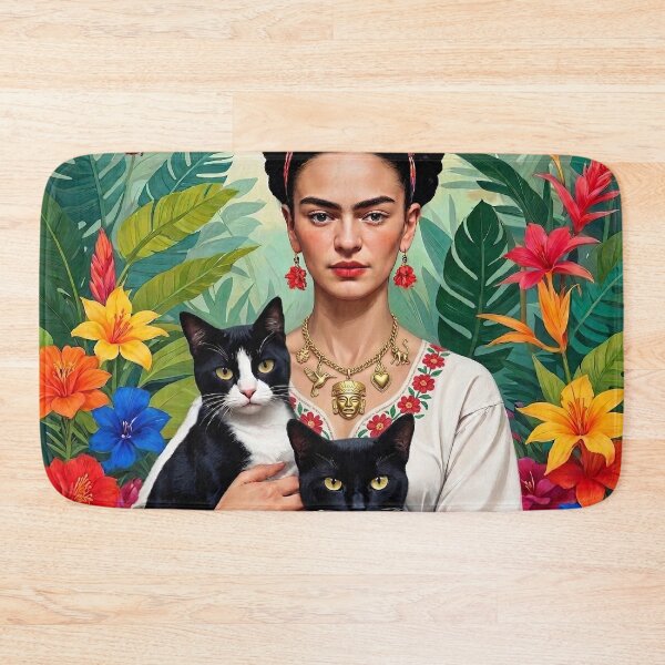 Item preview,  Frida Kahlo  flowers black cats  kittens  Frida Kahlo designed and sold by TeeARTHY.