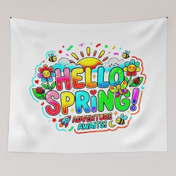 Item preview, Hello Spring Adventure Awaits - Kawaii Colorful Nature Doodle designed and sold by RS-Globalist-.