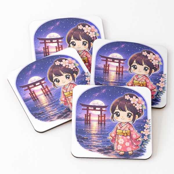 Item preview, Cute Kawaii Japanese Girl Moon Temple Night Sakura Anime Japan Sticker designed and sold by Digital Culture Studio.