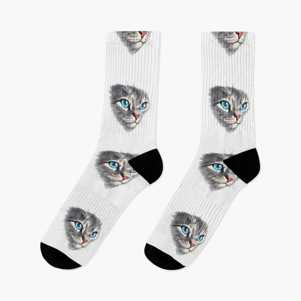 Item preview, Grey Cat Portrait with Bright Blue Eyes designed and sold by tarzbol.