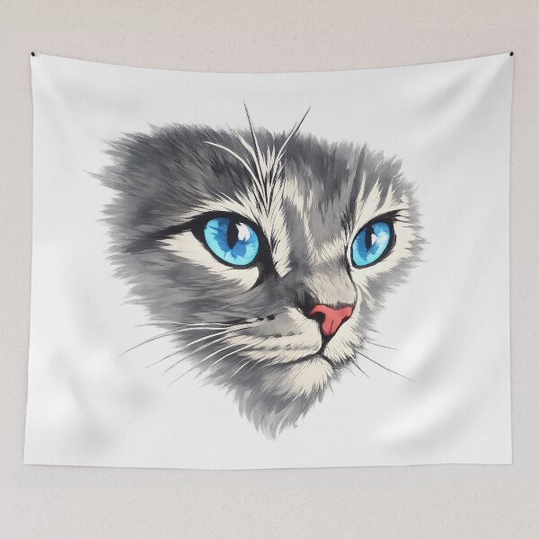 Item preview, Grey Cat Portrait with Bright Blue Eyes designed and sold by tarzbol.