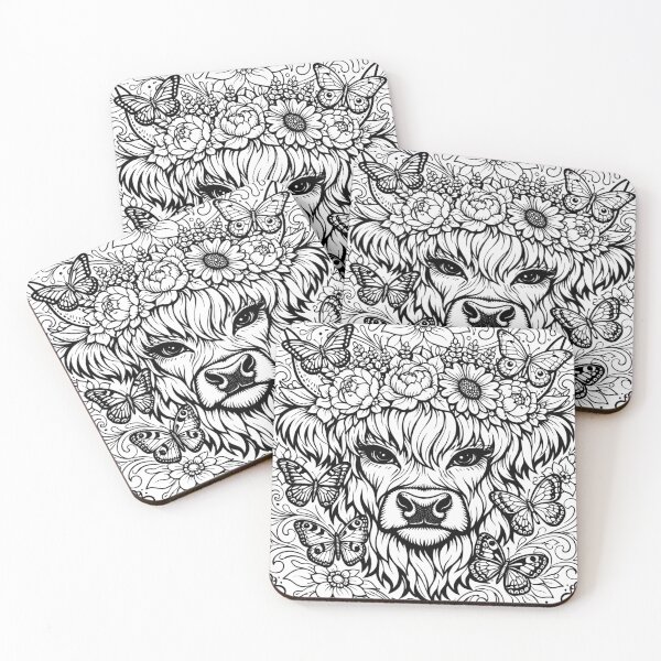 Item preview, Boho Highland Cow with Flower Crown and Butterflies designed and sold by VINTAGEPUNTEES.